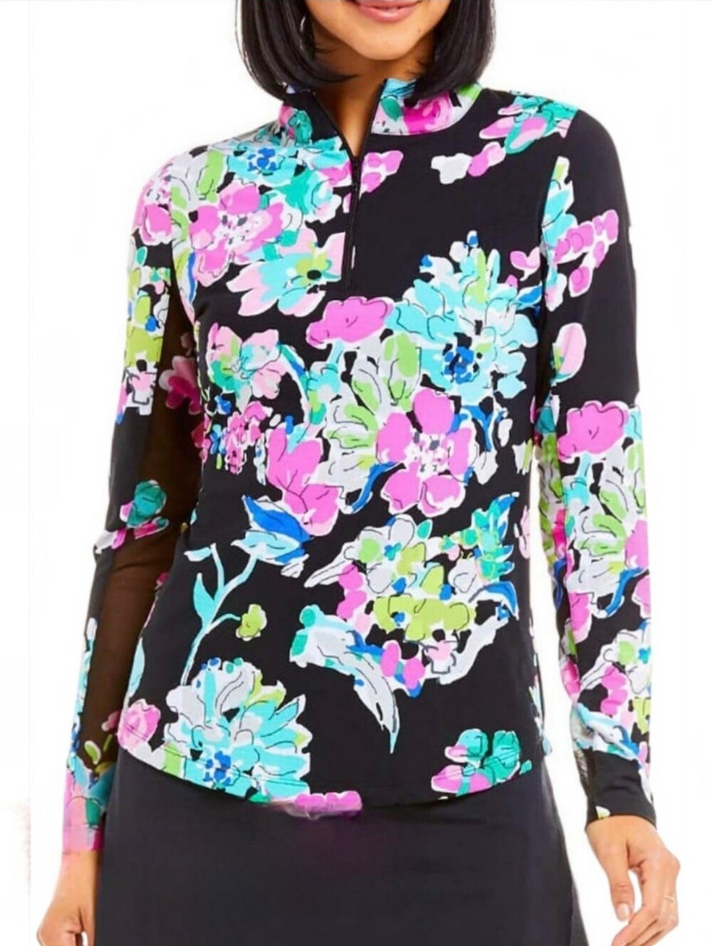 IBKÜL Floral Icefil Long Sleeve 1/4 Zip Golf Pullover Sun Shirt UPF 50+ Medium